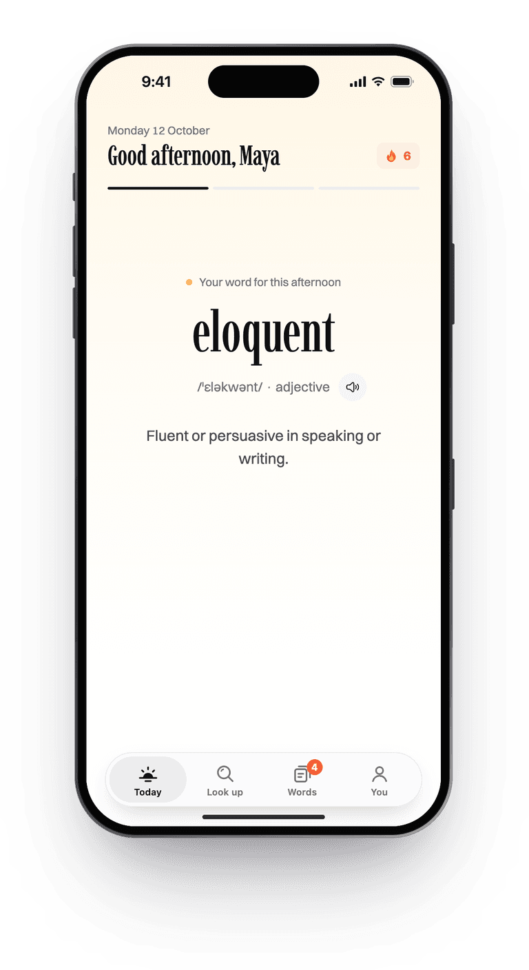 Lexi on iPhone. Good afternoon, Maya. Your word for this afternoon: eloquent, fluent or persuasive in speaking or writing.